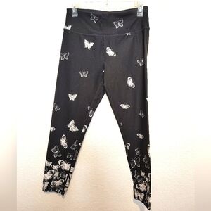 DKNY Sport Black Leggings with White Butterfly Print